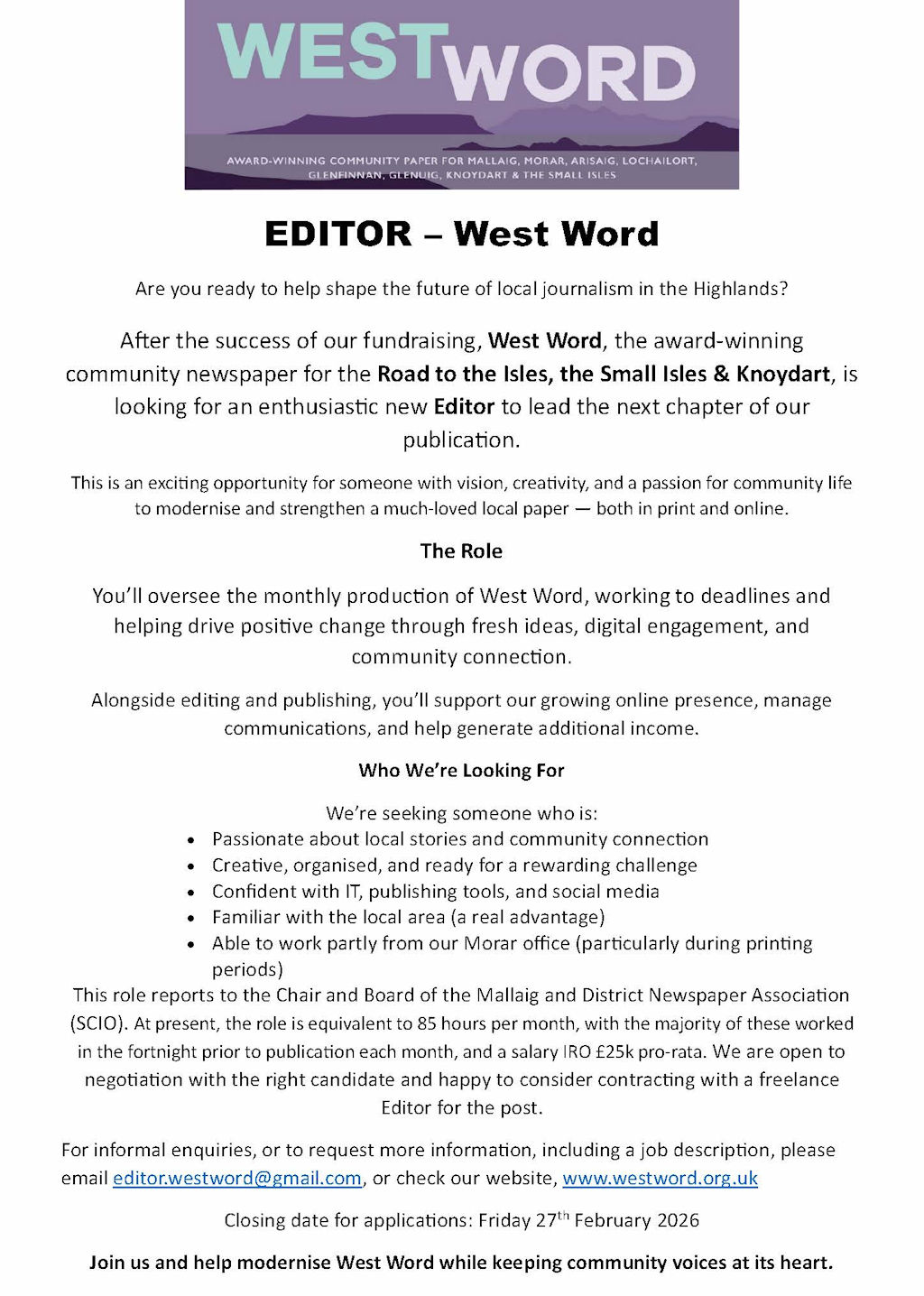 Finding a new Editor for West Word